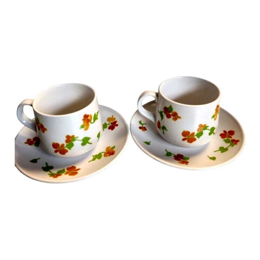 Vintage Set of 2 Noritake Progression China Happy Days Flat Cups & Saucers